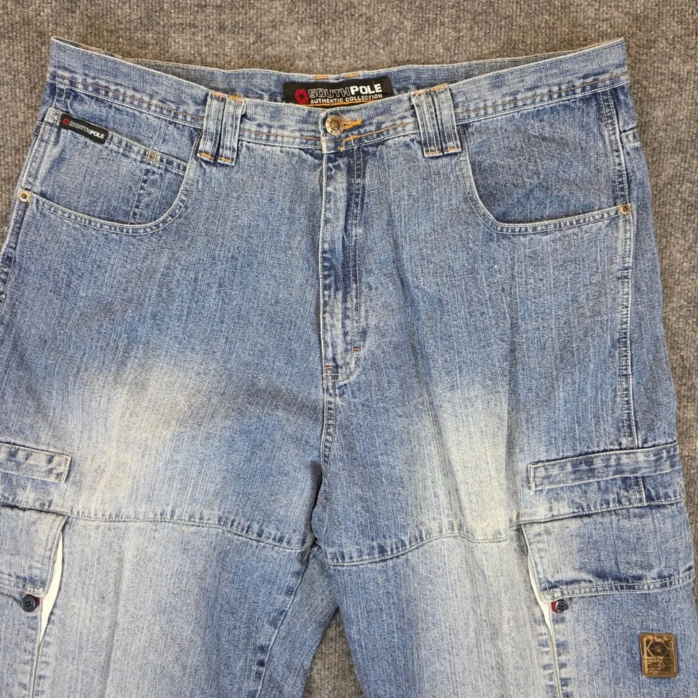 VTG Southpole Cargo Denim Jeans Mens 42W X 29L  Blue Baggy Y2K Hip Hop Loose Fit